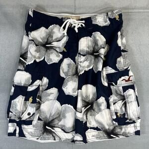 Vintage Hollister Board Shorts Mens Medium Blue Floral Hawaiian Lined Cargo Y2K